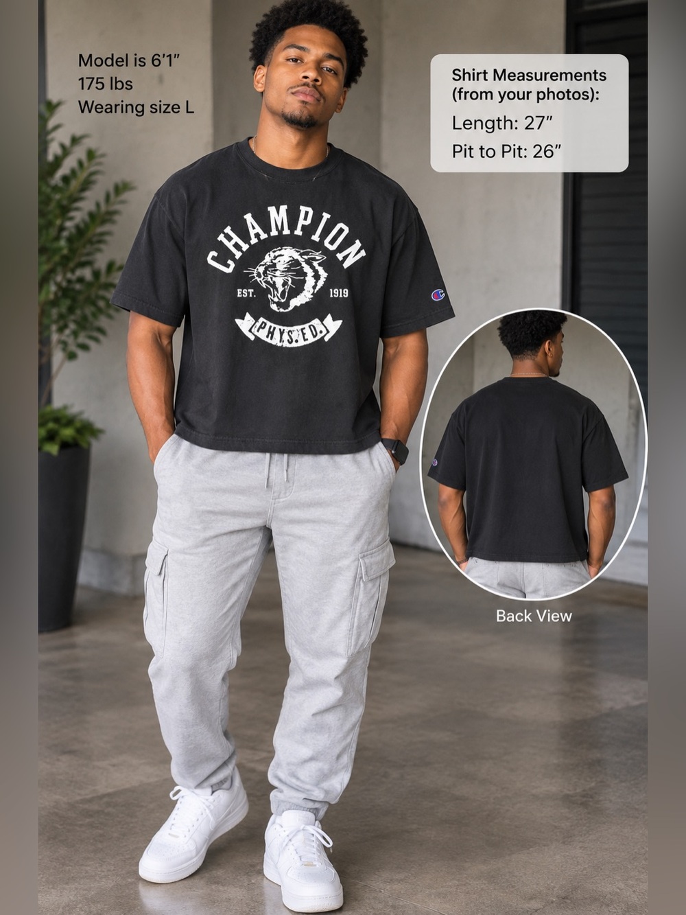 NWT Champion Phys Ed Cougar Graphic Tee Black Size L